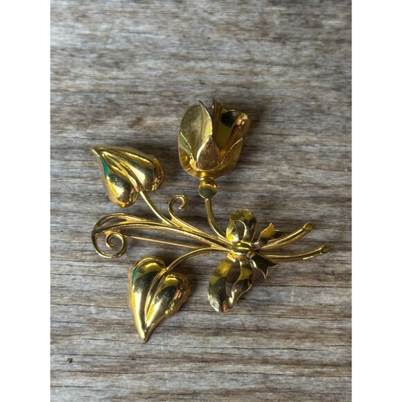 Vintage Sterling Silver & Gold Tone Floral Brooch Pin - Picture 2 of 5